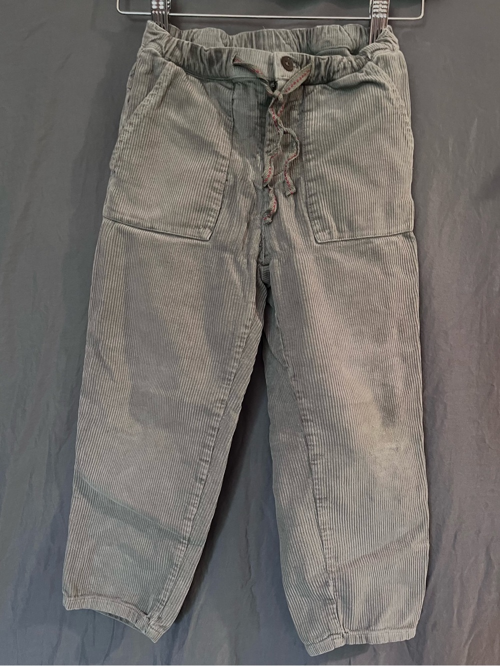 Boy's Corduroy Drawstring Pants in Light Gray